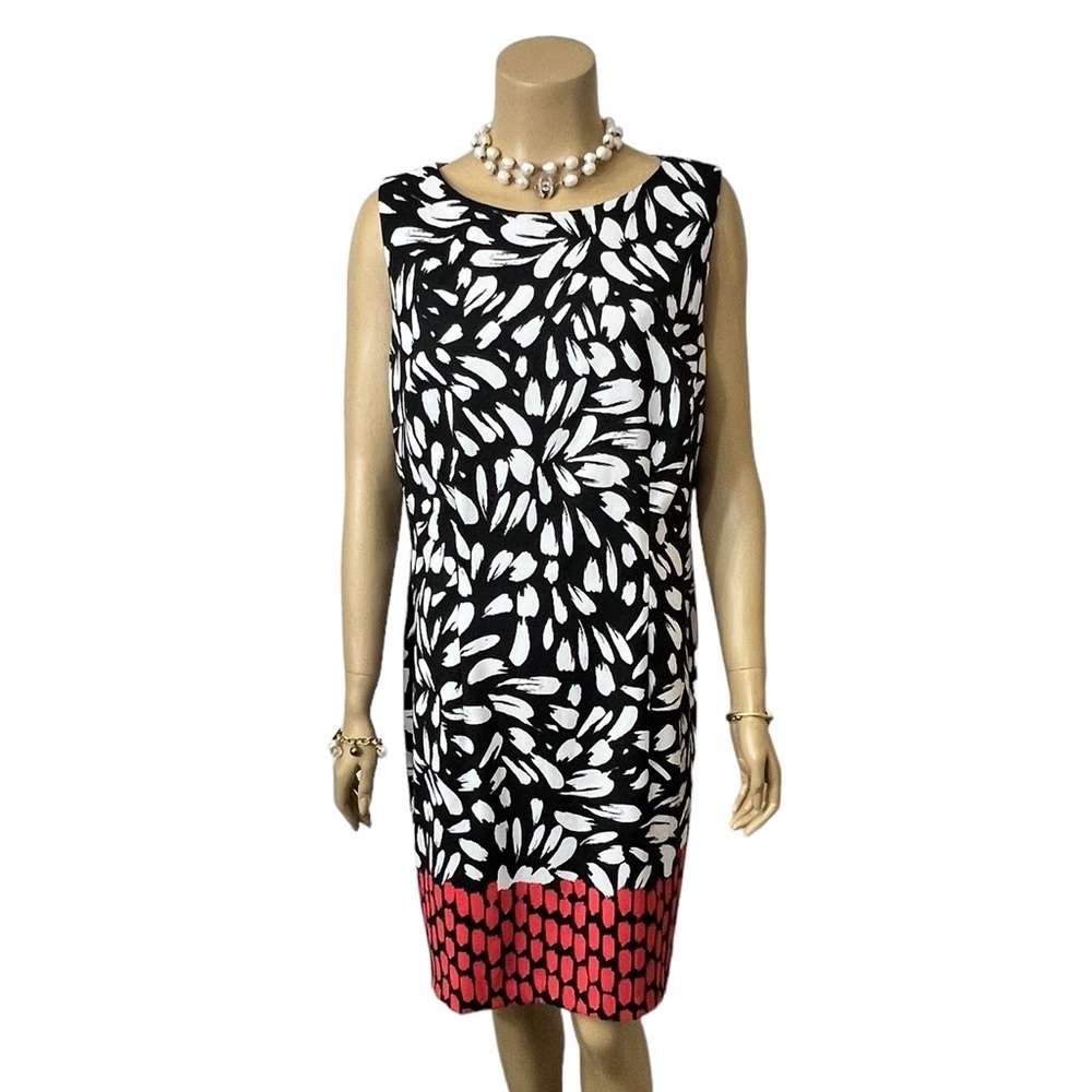 Alyx Black and White Printed Midi Dress with Red Hem